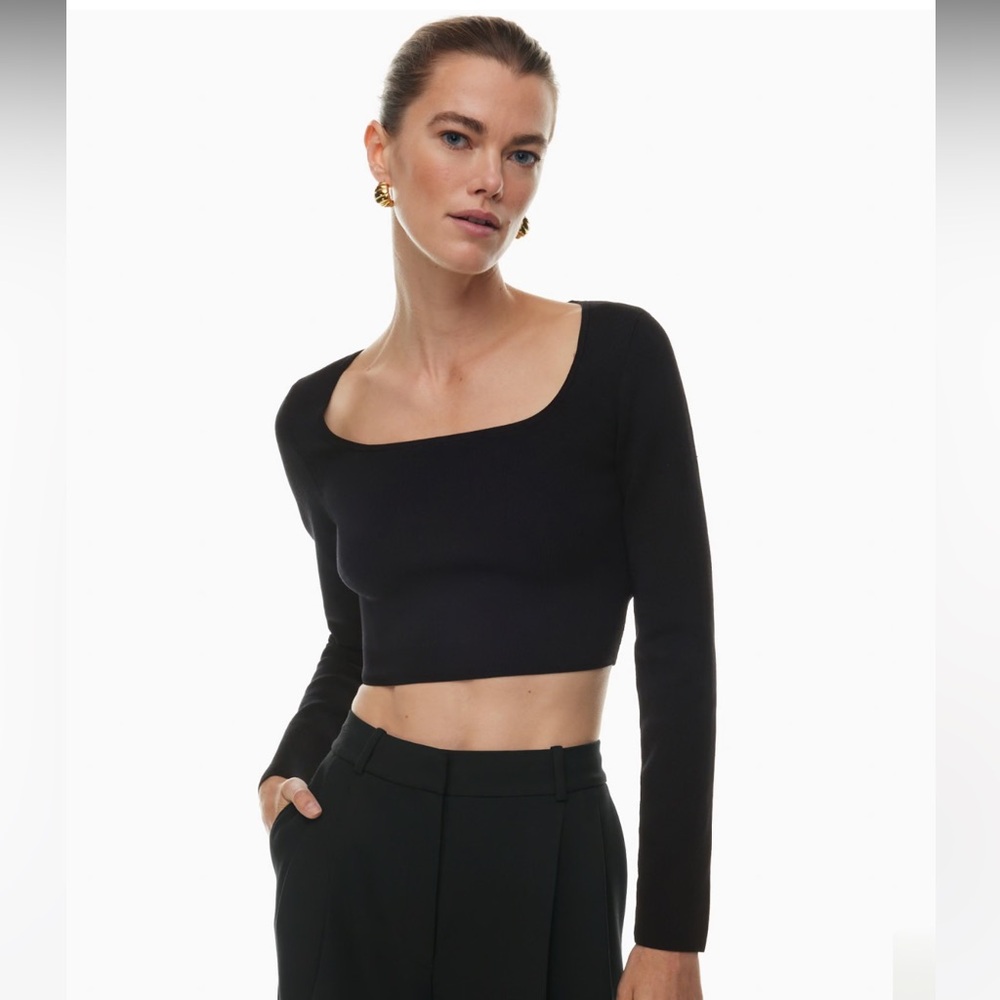 NWOT Aritzia Babaton Large Black Square Neck Sculpt Knit Cropped Longsleeve